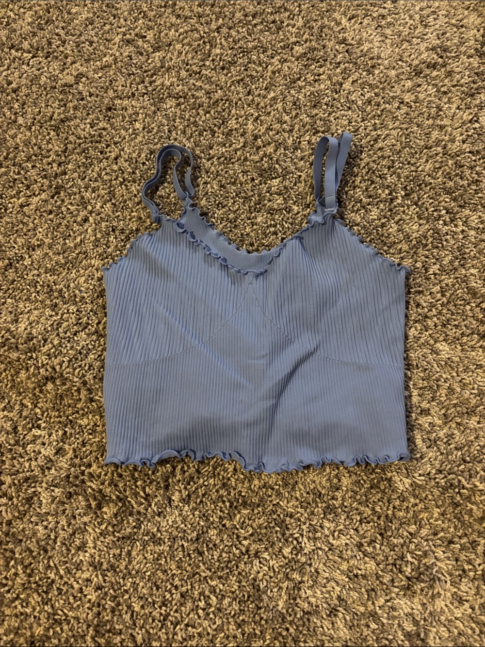 Ribbed Lettuce-Edge Cami Tank Top - Blue